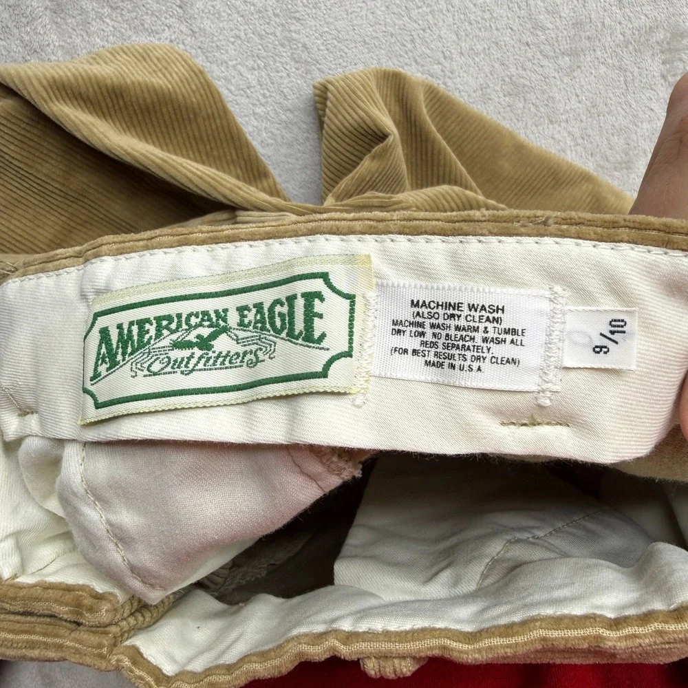 Vintage American Eagle Cordoroy Pants 9/10 Tan Brown High Rise Straight USA Made - Picture 3 of 9